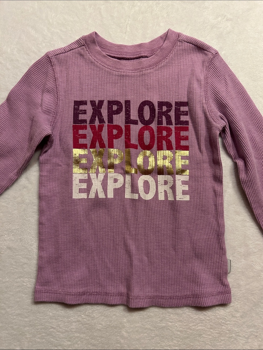 Outdoor Kids Girls Purple Waffle Knit Long Sleeve "Explore" T-Shirt 4T/4A